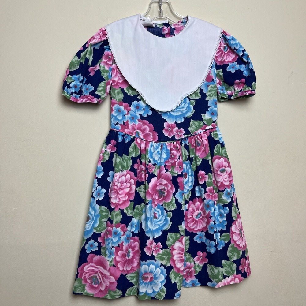 Vitnage Girls Dress Floral Forever Florals 80s 90s Size 7 White Bib